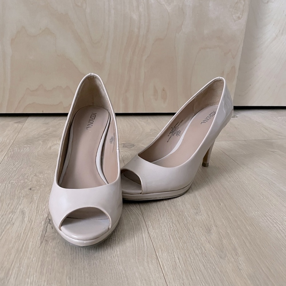 Merona nude peep toe platform pumps.